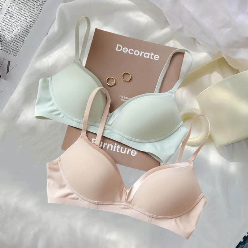 Satin French Triangle Cup Micro Push-Up Bra Without Steel Ring – Sexy Wireless Lingerie for Women