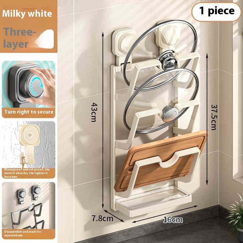 Wall-mounted Suction Cup Pot Lid Holder – Punch-free Kitchen Storage Rack