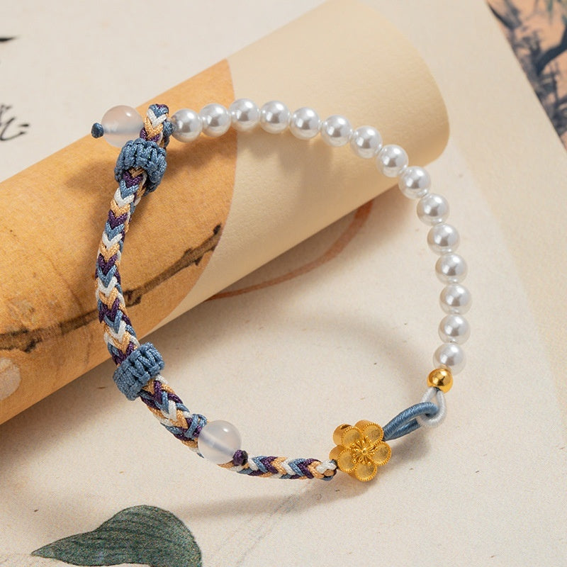 Sterling Silver Chalcedony Carrying Strap Chinese Flower Weaving