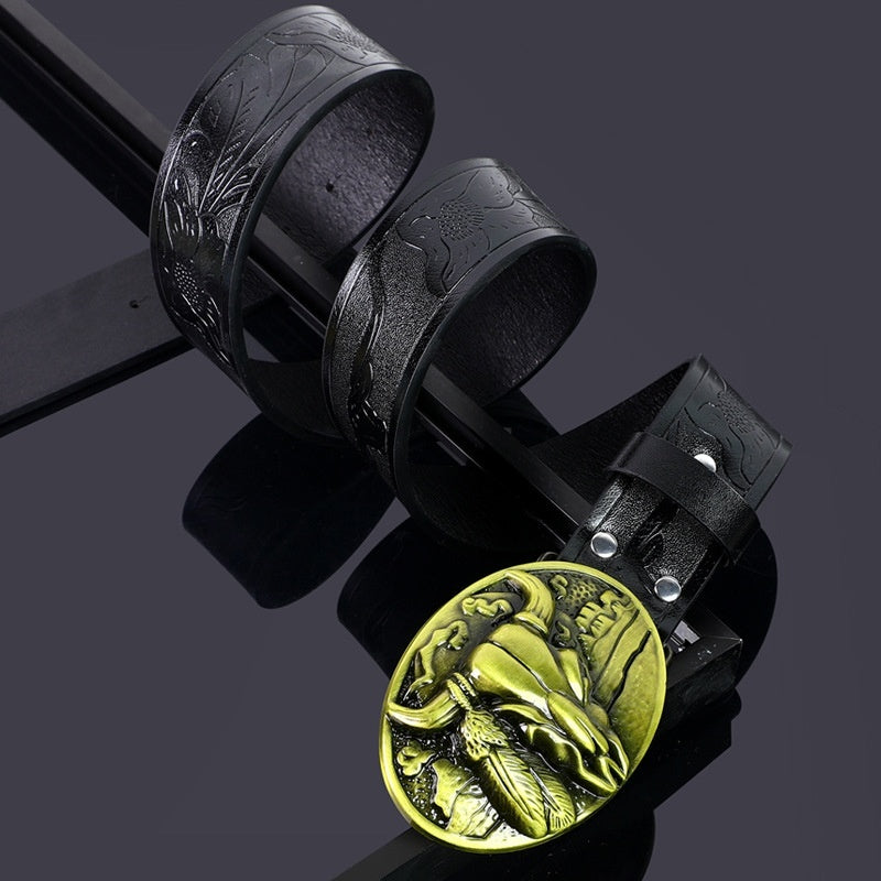 Men's Belt with Cow Head Buckle
