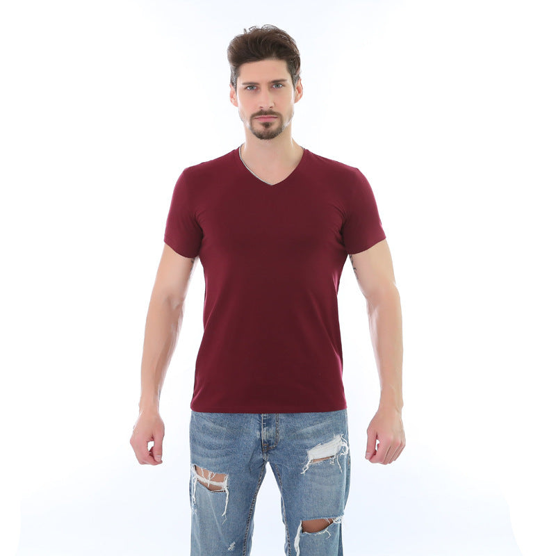 Fashion Casual Solid Color V-neck Men's T-shirt