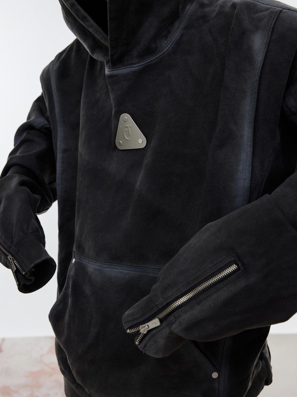 Washed Old Gray Hooded Hoodie For Men