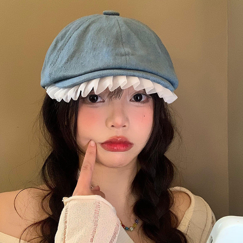 Lace Denim Beret Women's Spring And Summer Japanese-style Retro