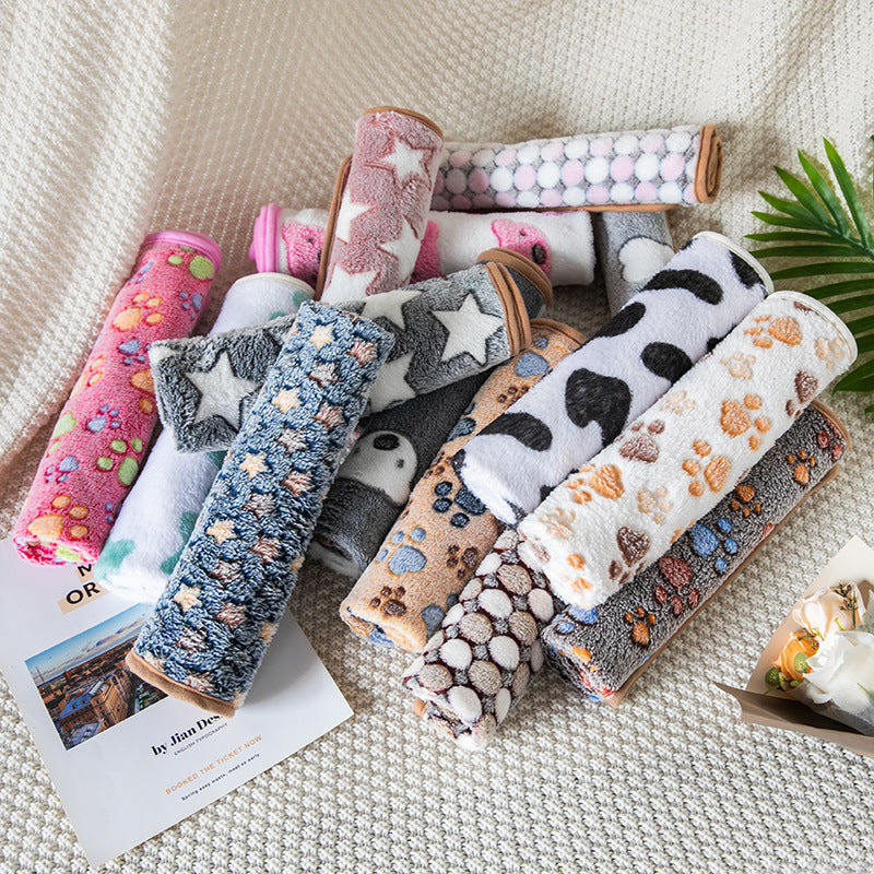 Four Seasons Blanket Thermal Coral Fleece Paw Print Dogs And Cats