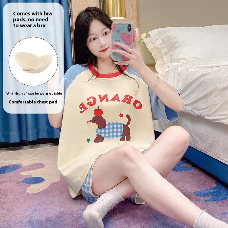 Cartoon Cute Loungewear Can Be Worn Outside With Chest Pad