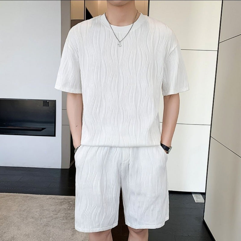 New Men's Ice Silk Fashion Short Sleeve Shorts Set