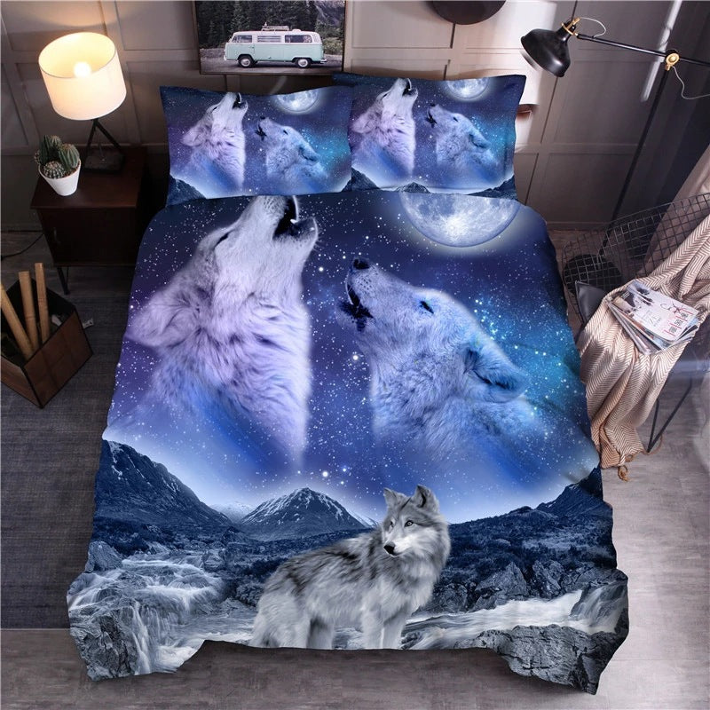 Siberian Wolf 3D Landscape Printed Chemical Fiber Bedding Set