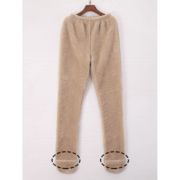 Women’s Winter Coral Fleece Leggings – Warm Pajama Pants with Ankle & Knee Guard for Home