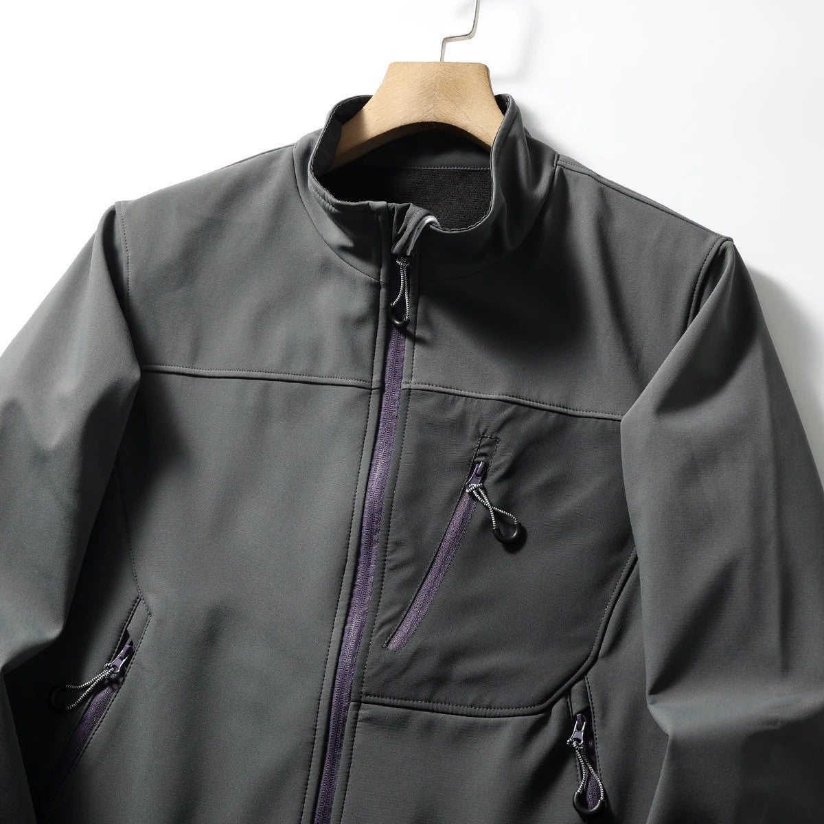 Unisex Patchwork Stand Up Collar Coat Polyester Blend Retro