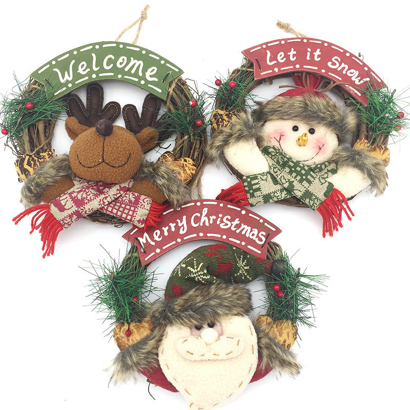 Small Wooden Christmas Wreath Santa Claus Vine Ring