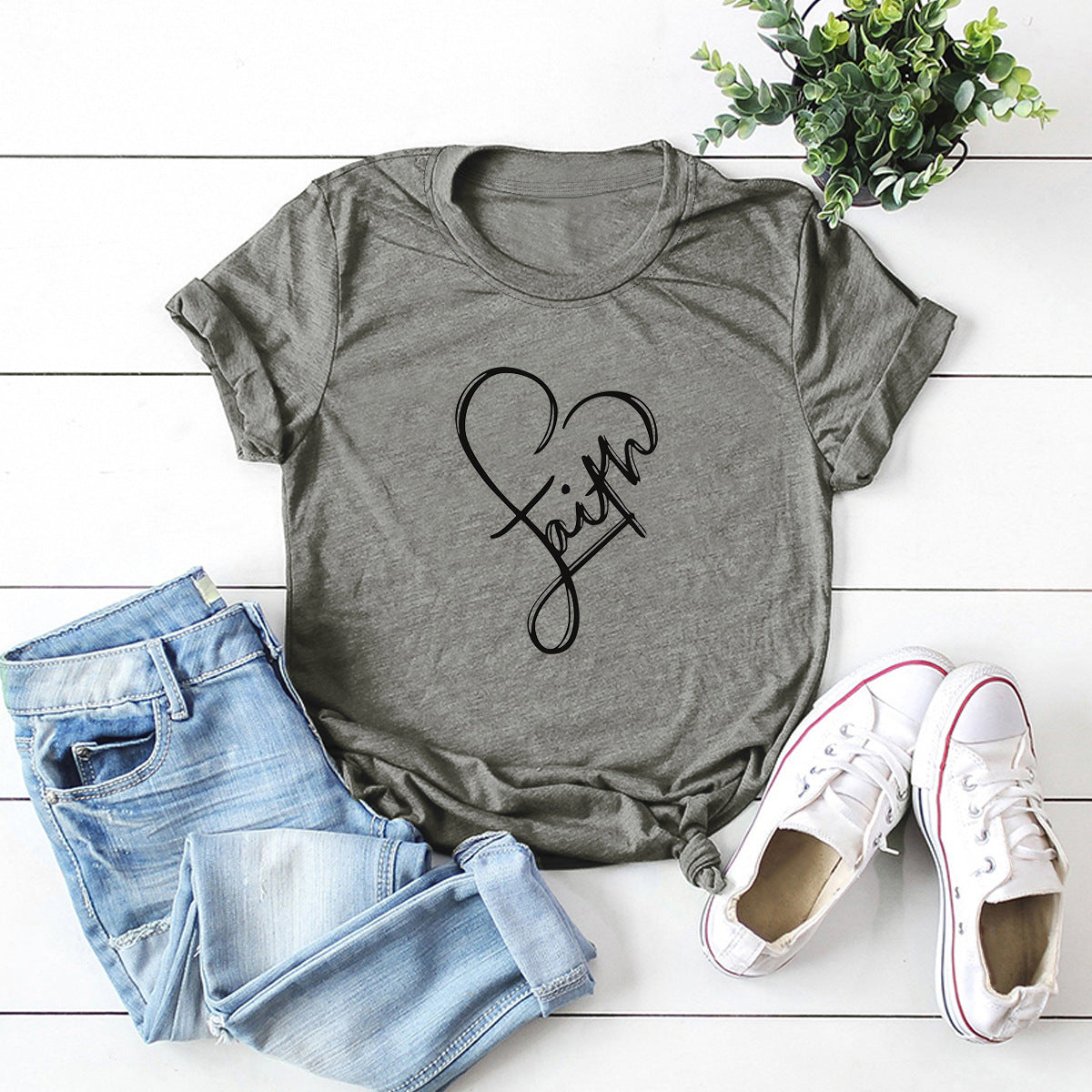Hot Letter Round Neck Short-sleeved T-shirt Women