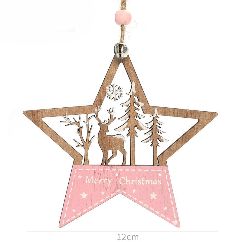 Christmas Tree Decoration Wooden Five-pointed Star Pendant