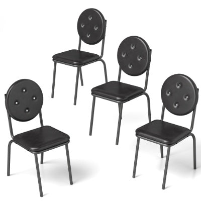4-Piece Set of Black Faux Leather Bar Stools with Waterproof Surface and Metal Legs