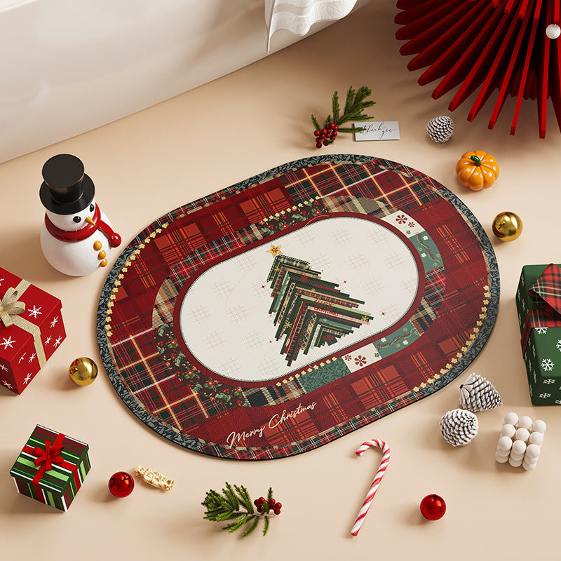 Christmas Diatom Ooze Oval Absorbent Floor Mat