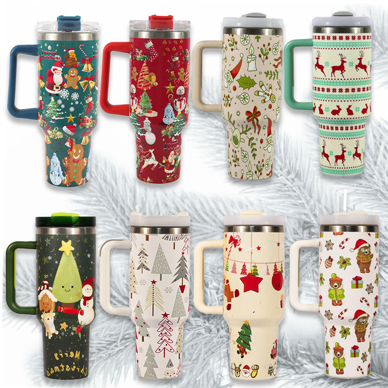 Christmas Vacuum Tumbler with Straw