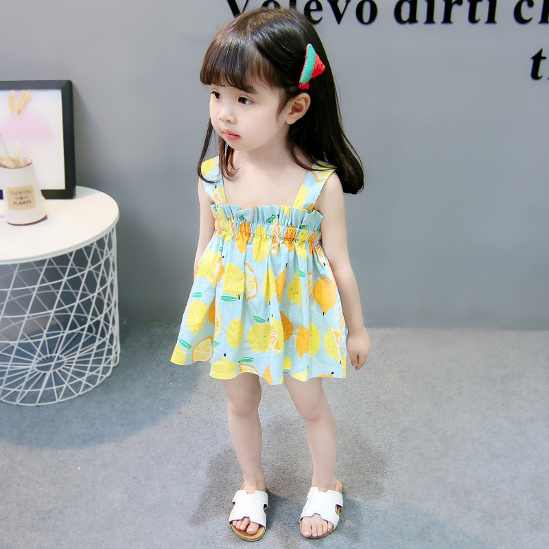Women's Cotton Lemon Suspender Princess Dress