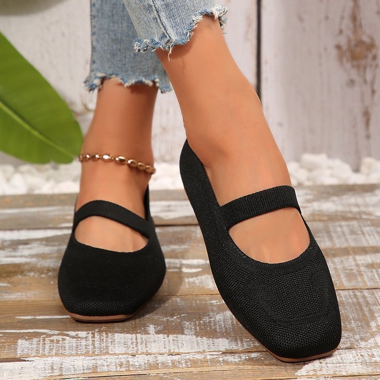Plus Size Hollow-out Fly Knit Flat Bottom Pumps Women
