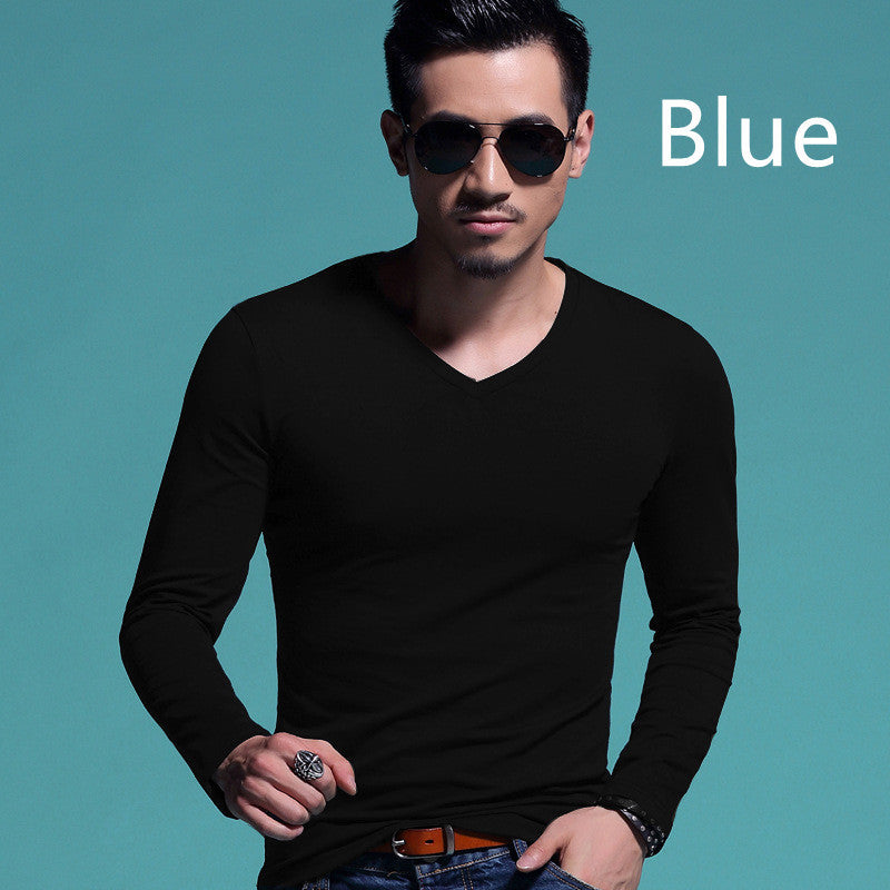 Men's Slim V-neck Bottoming Shirt Solid Color T-shirt