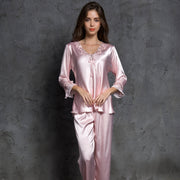 Women's Silk Solid Color Loungewear Robe Set