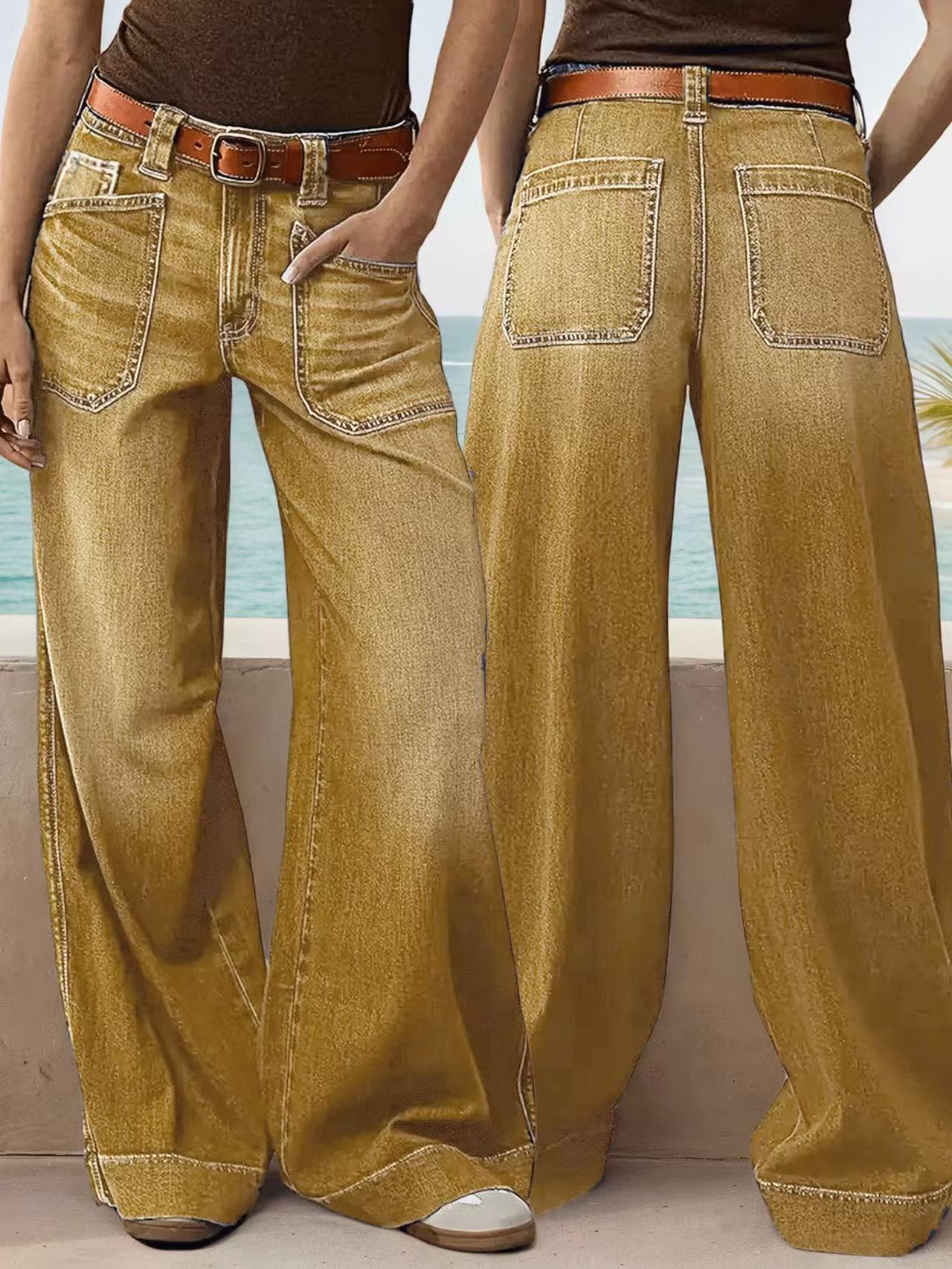 Unisex Wide-Leg Flared Denim Jeans – Mid-Waist Streetwear Hip Hop Style