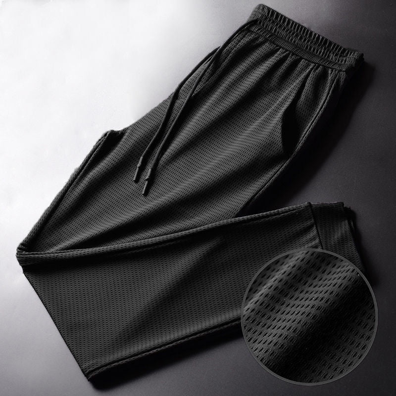 Men’s Slim Fit Mesh Ice Silk Pants – Ankle-Tied Casual Trousers