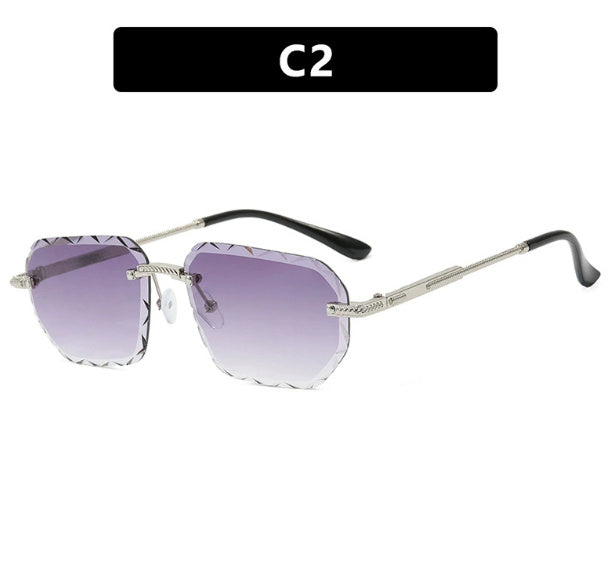 Frameless Square Metal Sunglasses for Women – Small Frame Trendy Eyewear