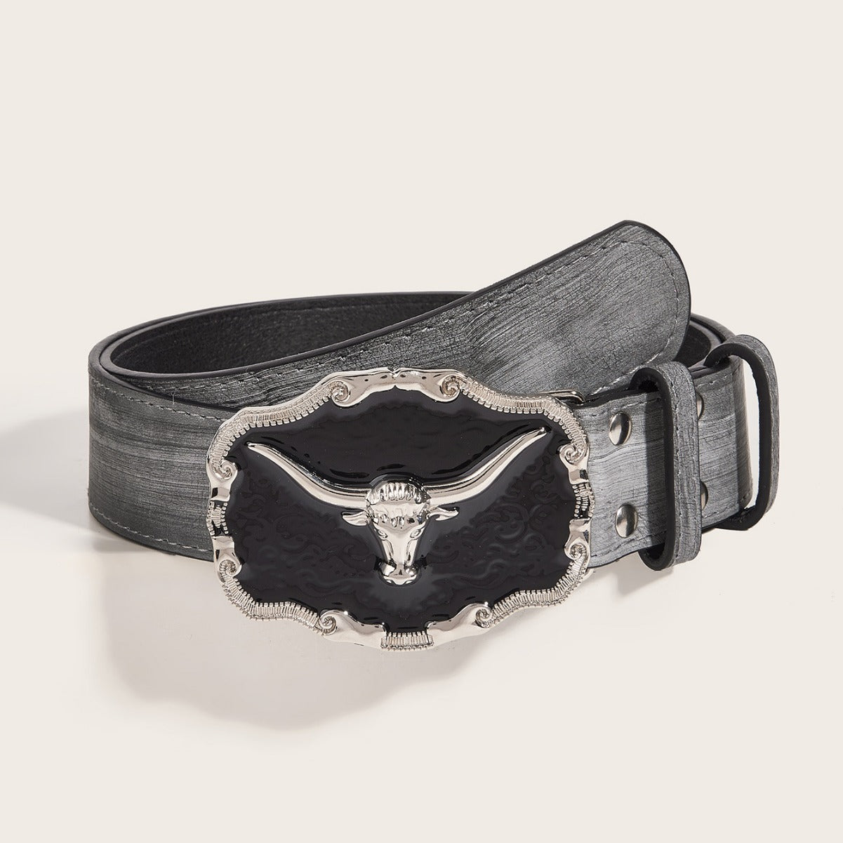 Retro Epoxy Cattle Head Buckle Belt