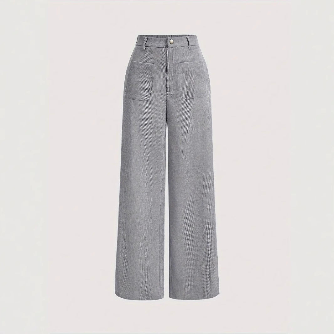 Women’s Corduroy Straight-Leg Pants – Casual Mid-Waist Trousers