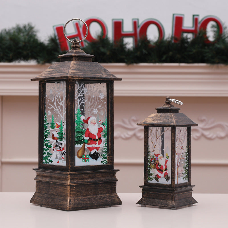 Christmas LED Flame Storm Lantern Candlestick Lamp Decoration