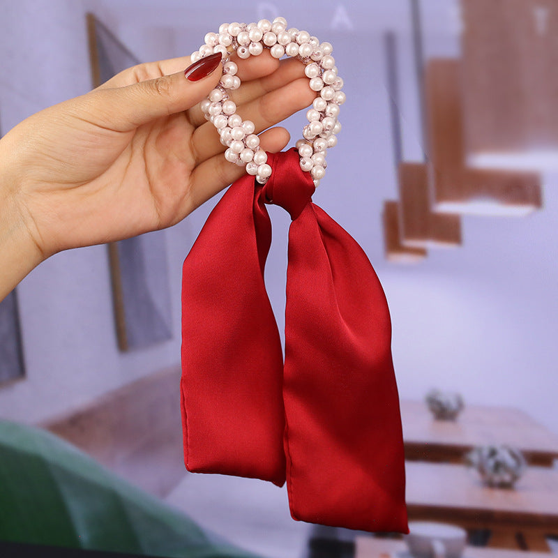 Pearl Streamer, Bowknot, Hair Rope, Retro Headdress, Female Tying Hair, Hair Accessories