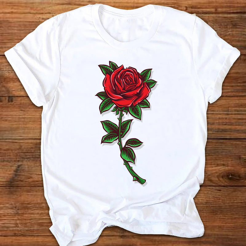 Summer New Leopard Love Printed T-shirt Women's Top