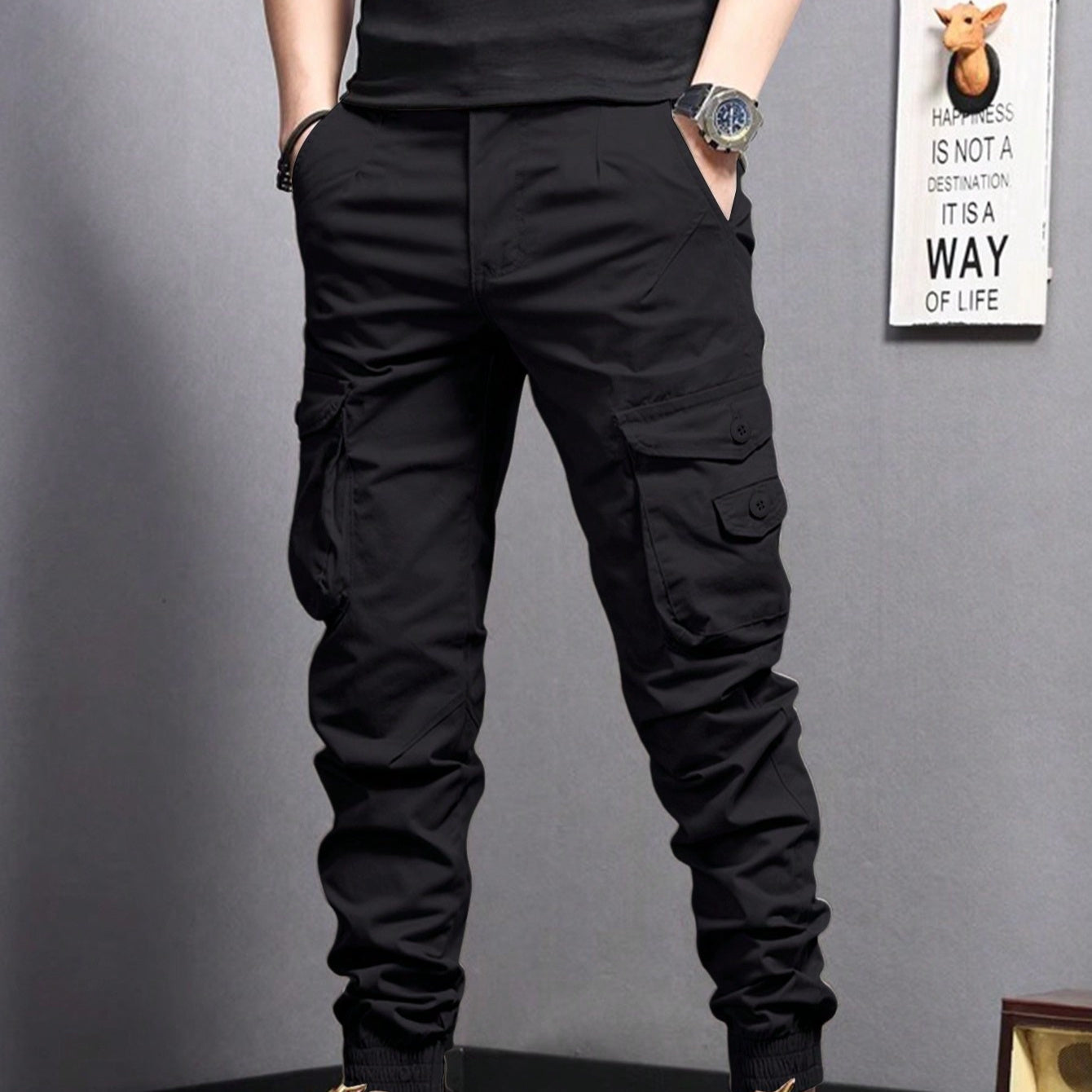 Men’s Faux Pocket Pants – Solid Color Formal Casual Trousers