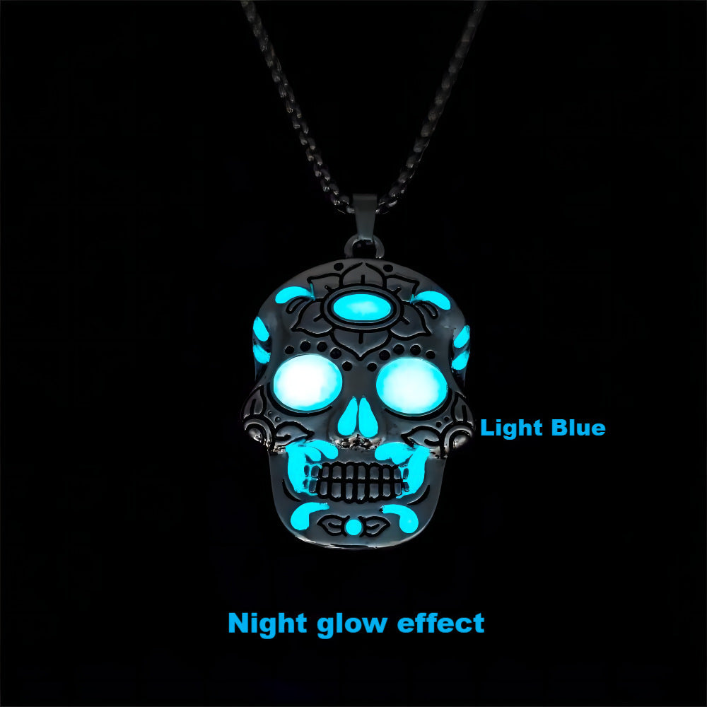Halloween Luminous Skull Necklace – Day of the Dead Lotus Pattern Clavicle Pendant Jewelry Accessory