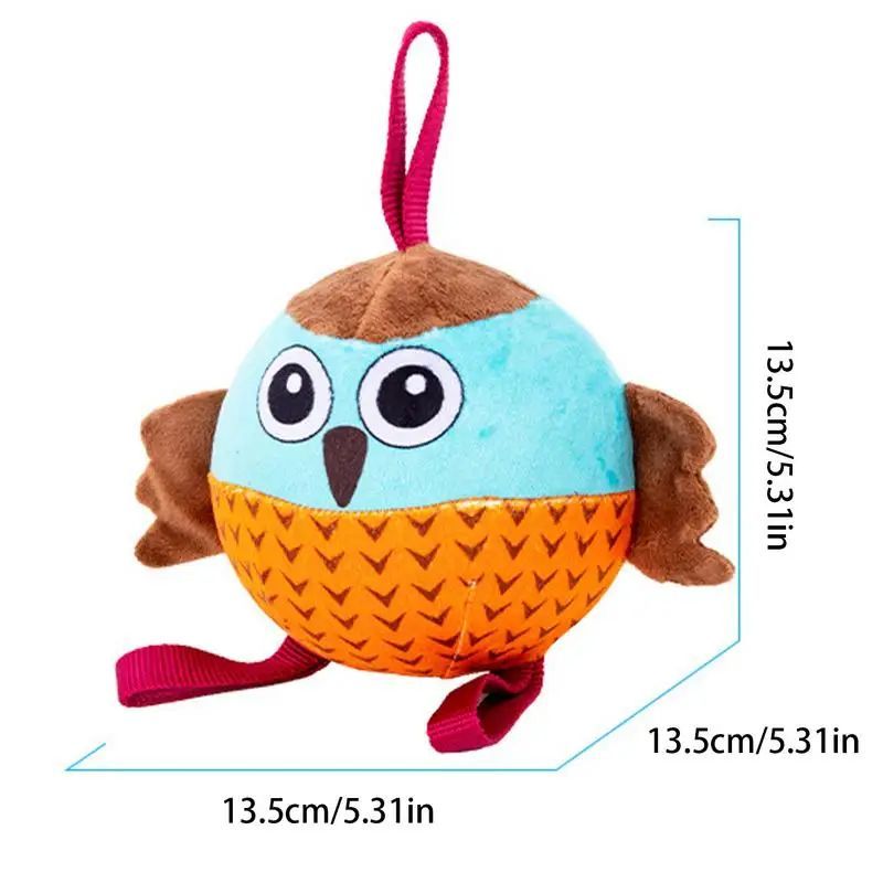 Interactive Inflatable Owl Ball Dog Chew Toy in Velvet and Rubber