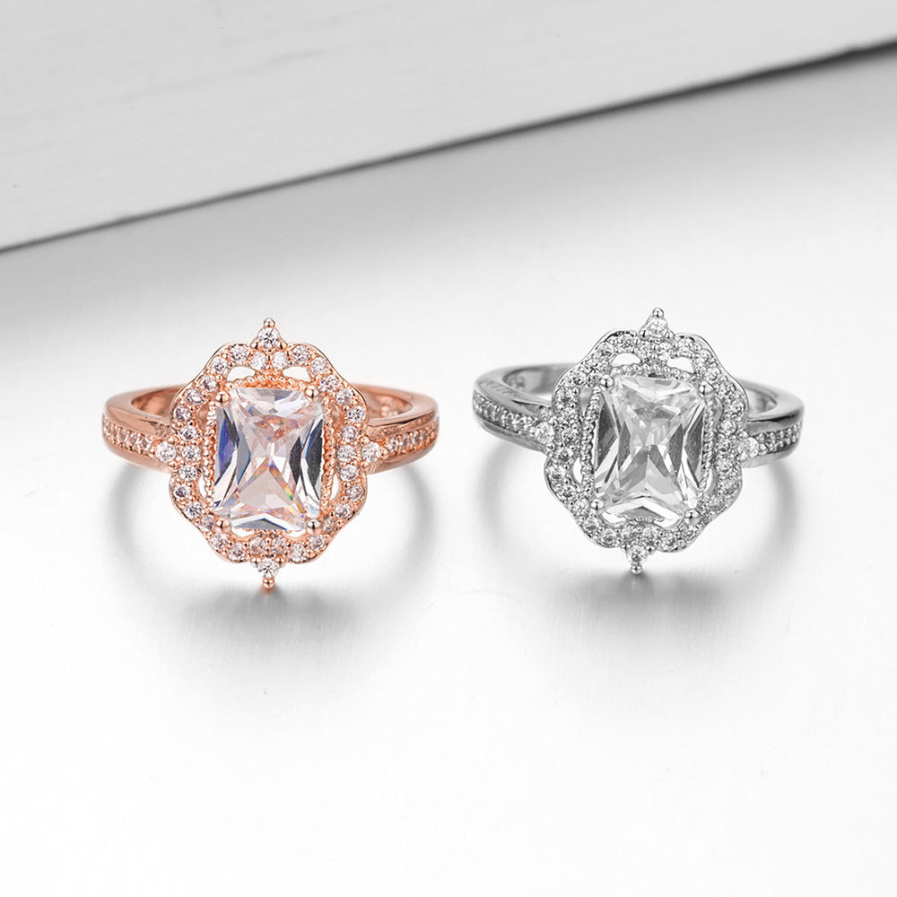 Geometric Rose Gold Plated Diamond Engagement Ring Women