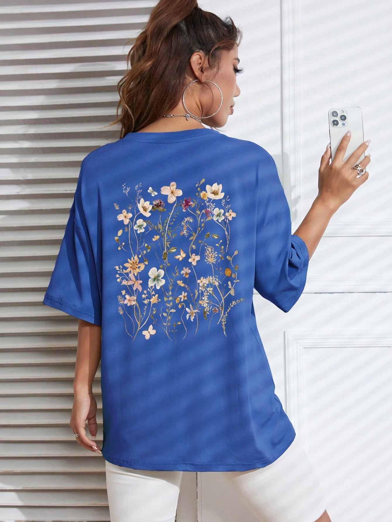 Women's Loose Fit Cotton Flower Clusters Print T Shirt