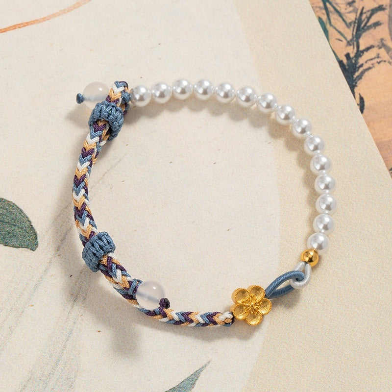 Sterling Silver Chalcedony Carrying Strap Chinese Flower Weaving