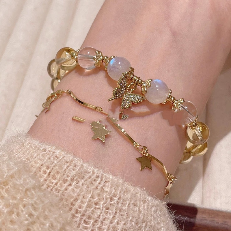 Moonstone White Crystal Beaded Bracelet