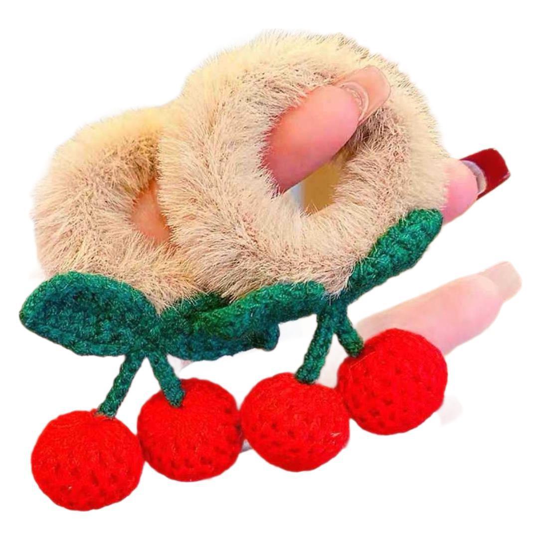 Beige Cherry Plush Hair Ring Children Baby Girl Sweet