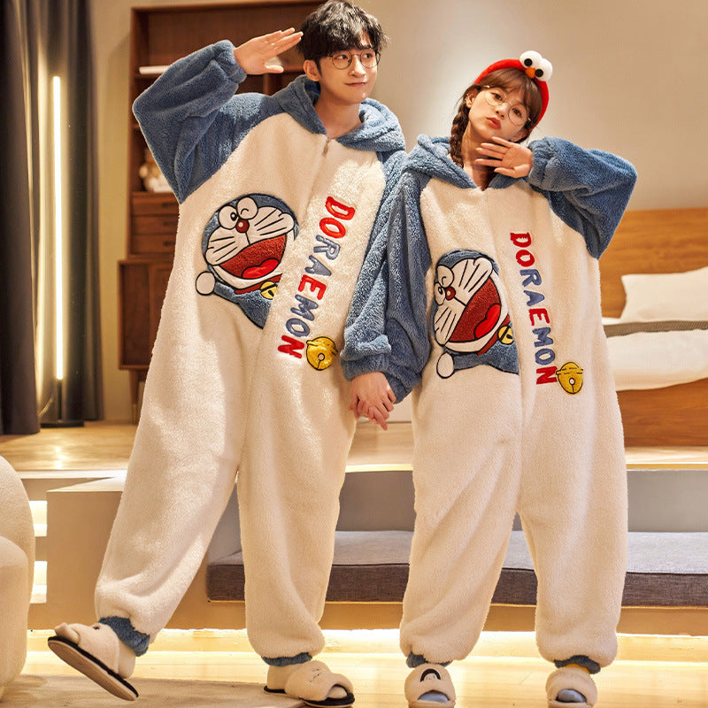Couple Pajamas Female Coral Animal Pajamas Men Dinosaur One-piece Homewear Clothing