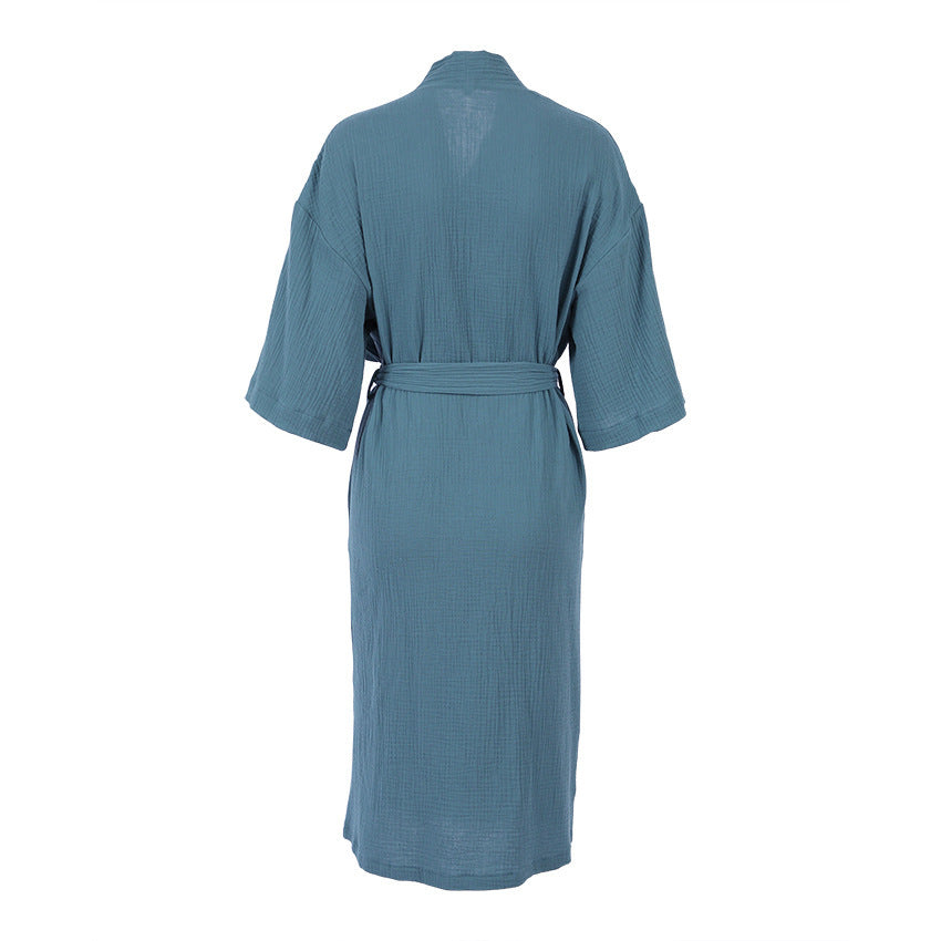 Cotton Robe Cardigan Tie Loose Comfort Crepe Loungewear