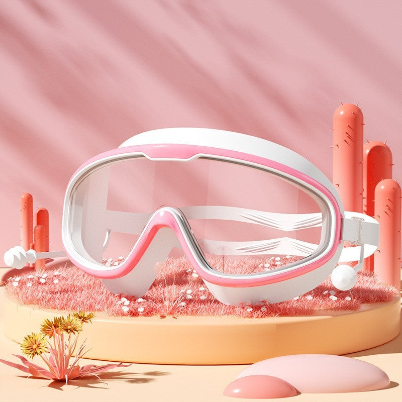 Large Frame Swimming Goggles High-definition Integrated Earplugs
