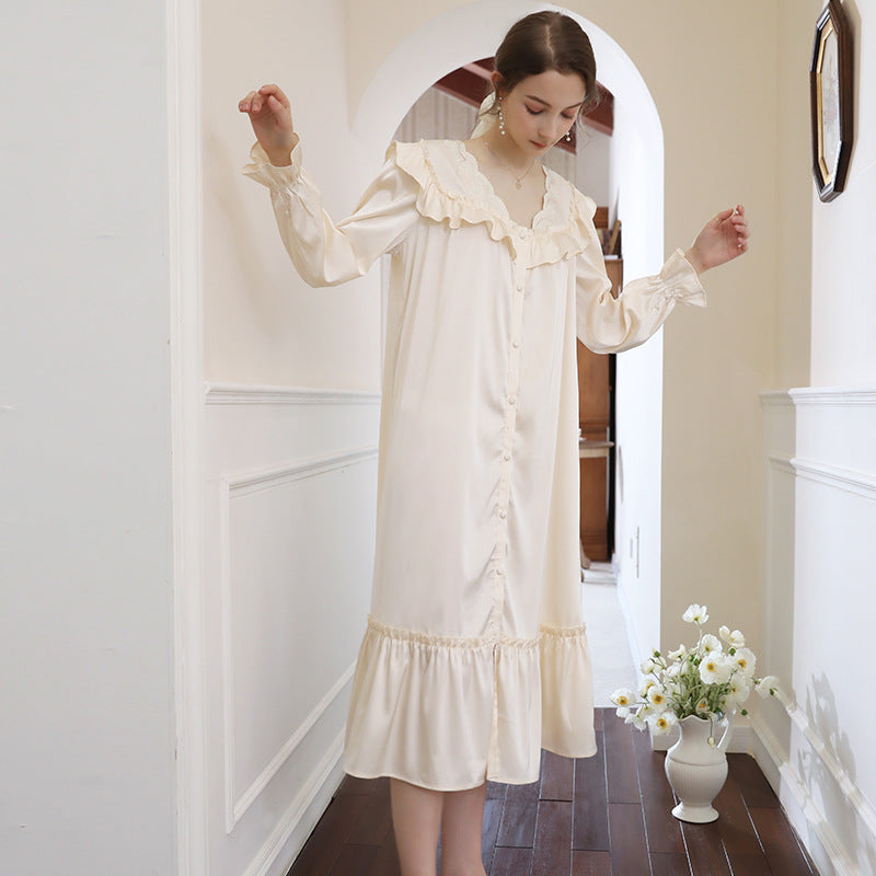 Women's Fashion Casual Loose Embroidered Ruffle Knee-length Loungewear