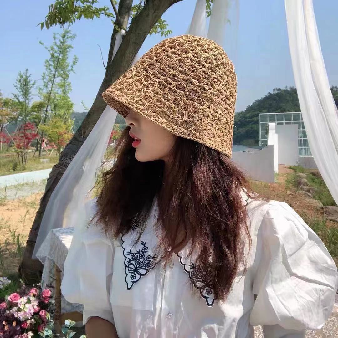 Women's Hollow Breathable Mesh Straw Bucket Hat