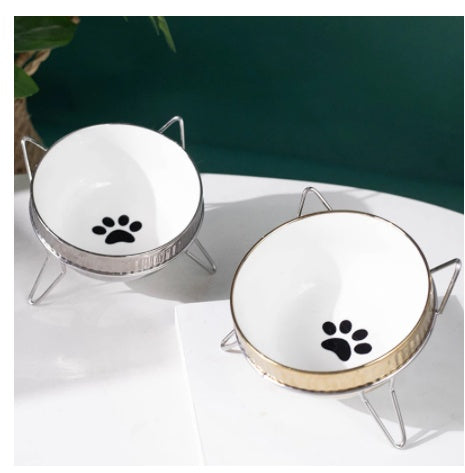 Plating Ceramic Anti Overturning Oblique Mouth Small Dog Bowl