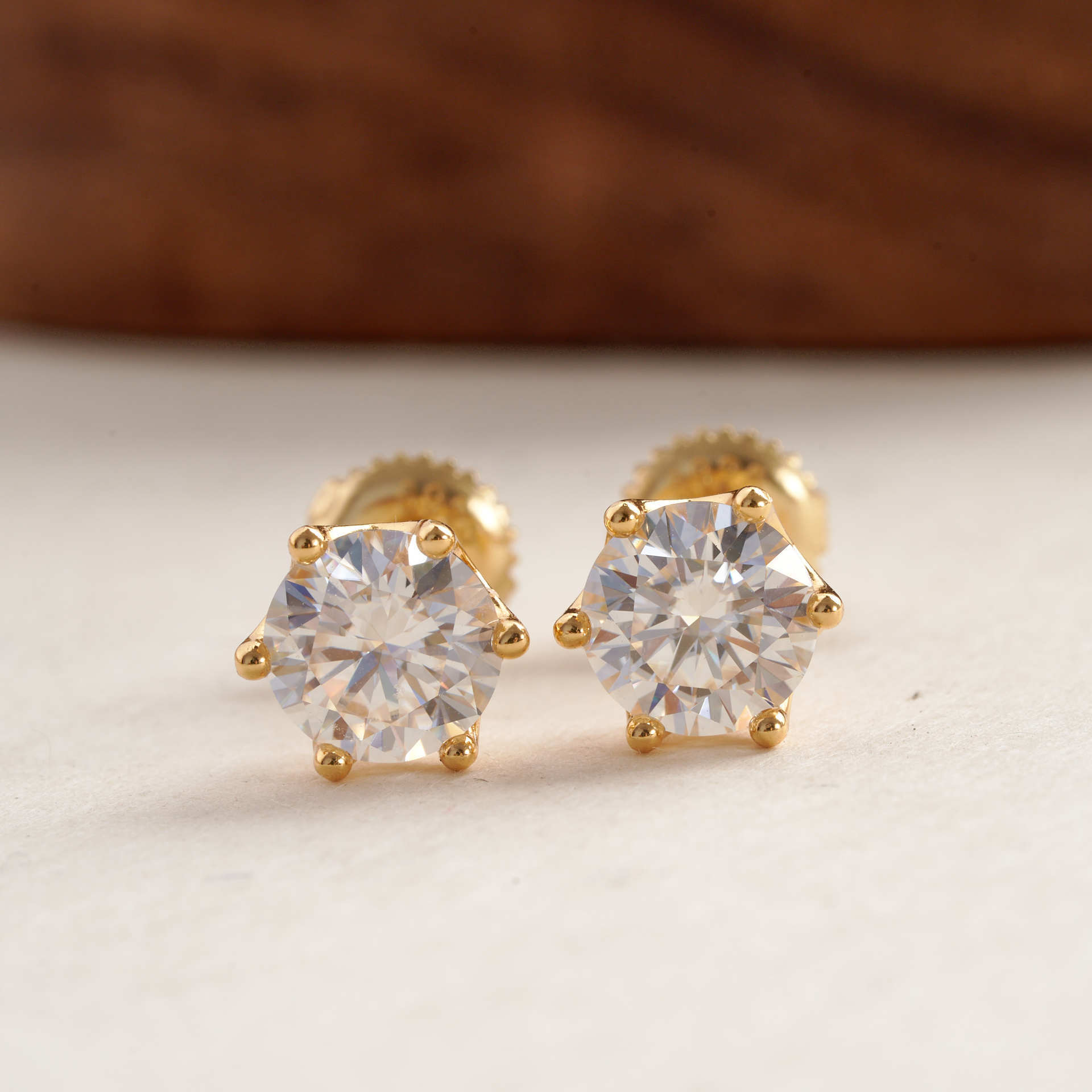 S925 Sterling Silver Gold Six-claw Moissanite Earrings