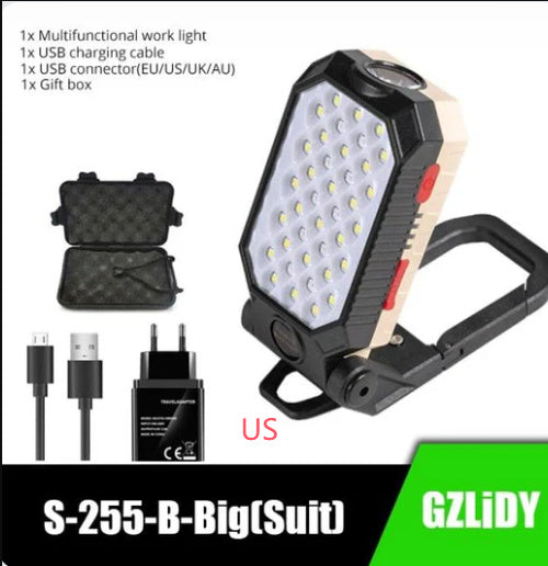 Folding USB Rechargeable COB Work Light Portable LED Flashlight Adjustable Waterproof Camping Lantern Magnet Design With Power Display