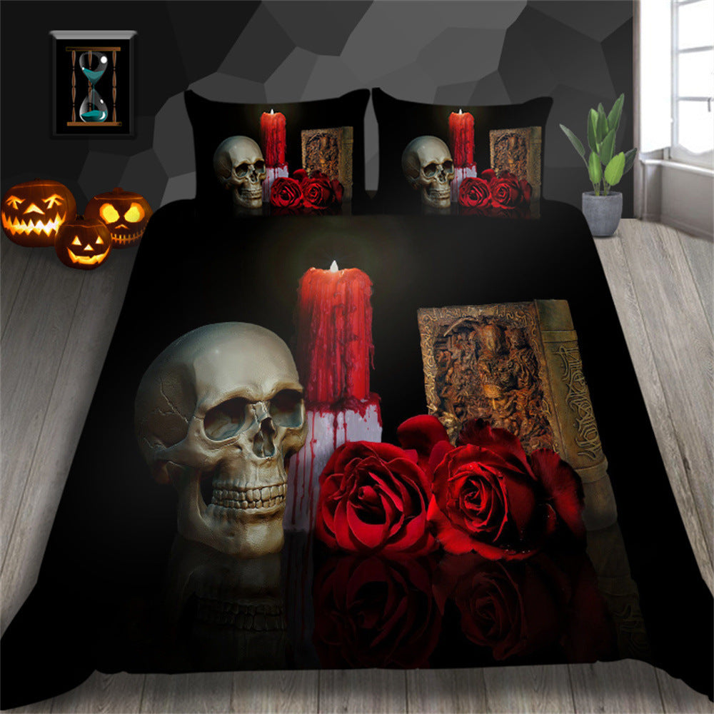 3D Printed Skull Pattern Three-Piece Chemical Fiber Bedding Set