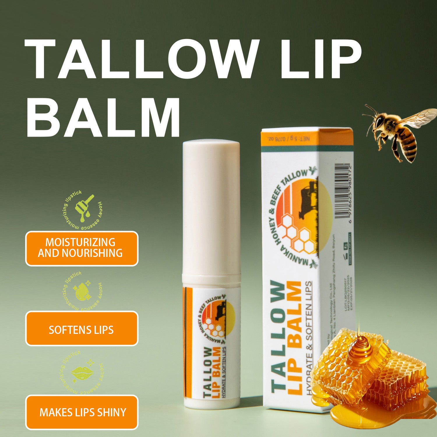 Nourishing Tallow Lipstick – Moisturizing Natural Formula, 5g