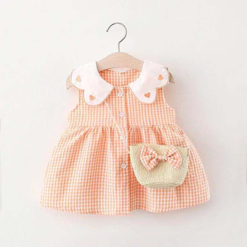 Girls' Summer Plaid Love-shape Print Dress